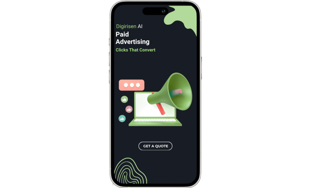 Social Media Advertising services mockup displayed on mobile screen Digirisen AI digital marketing solutions